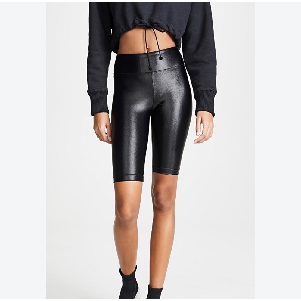 LegEnd Bike Shorts Womens XL Black Faux Leather Liquid Shine Active Athleisure